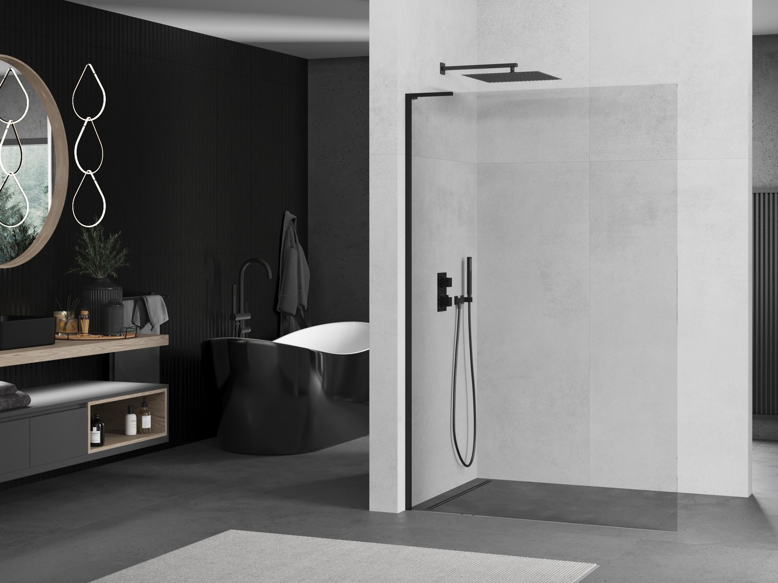 Mexen Kioto L ścianka prysznicowa Walk-in 100 x 200 cm, transparent, czarna - 800-100-103-70-00